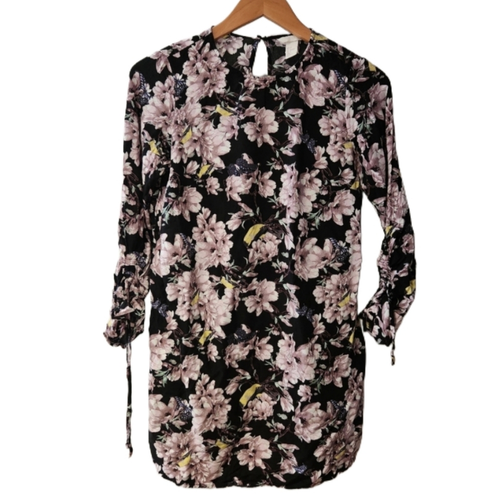 Floral Black and Pink Women's Dress small